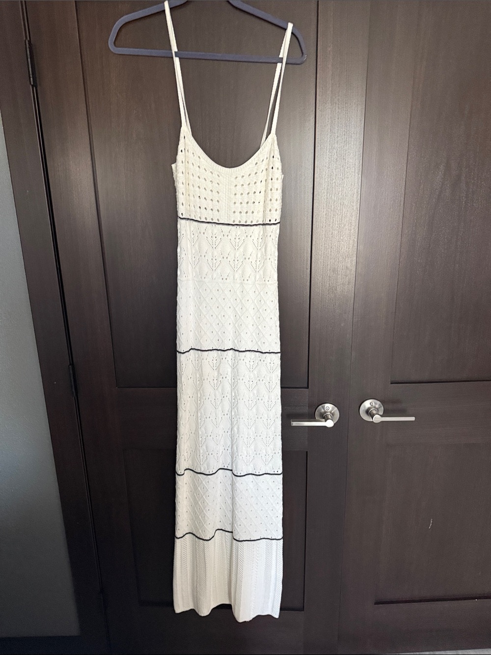 Crochet Spaghetti-Strap Maxi Dress in Cream